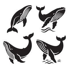 Breathtaking Humpback Whale silhouette, capturing oceanic beauty - Humpback Whale illustration - Minimalist Humpback Whale vector - Fish silhouette
