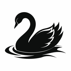 Obraz premium A black silhouette of a swan gracefully floating on water, 