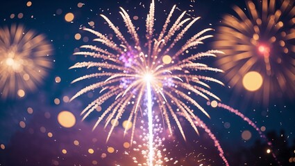 Colorful fireworks illuminate the night sky during a festive celebration in a city park