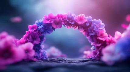 Colorful Flower Archway with Soft Background and Light in Dreamy Atmosphere