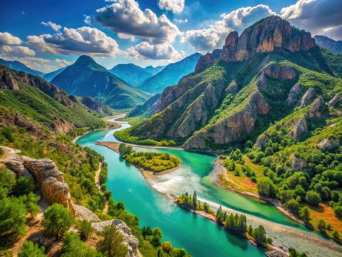 Aerial views of Tunceli's breathtaking Munzur National Park: Ovacik's river and mountains dominate.