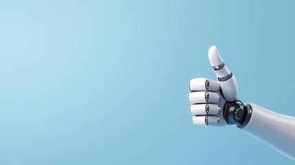 Robotic hand giving thumbs up studio setting digital art futuristic environment