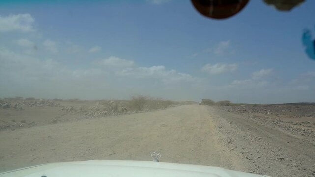 Djibouti, trail (piste) to the Lake Abbe in the Afar Depression.