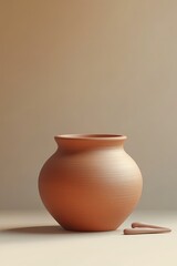 A simple terracotta ceramic pot with a neutral background setting