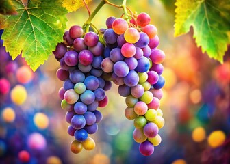 Autumnal grape ink painting, Japanese sumi-e style, bokeh effect, artistic abstract image.