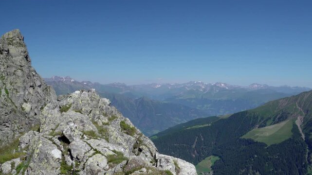 View from Ifinger towards Passeier Valley on a beautiful and sunny day, South Tyrol, Italy