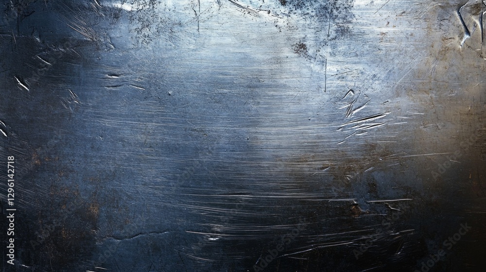 Poster a weathered metal surface showcases intricate scratches and patterns, catching soft light in a mesme