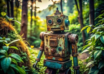 Obraz premium Artificial Life's Ironic Beauty: A Candid Glimpse of Robotic Existence