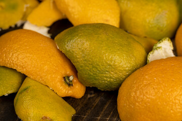 peeled orange ripe tangerines on the table