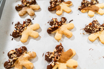Snowflake-Shaped Sugar Cookies, Chocolate-Dipped, Pecan Crushed Nuts, Holiday Baking