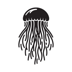 Serpentine Jellyfish silhouette, a flowing form in the abyss - Jellyfish illustration - Minimalist Jellyfish vector - Fish silhouette
