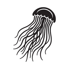 Floating Jellyfish silhouette, weightless and free - Jellyfish illustration - Minimalist Jellyfish vector - Fish silhouette
