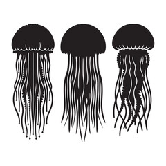 Mesmerizing Jellyfish silhouette, a slow-motion dream of the sea - Jellyfish illustration - Minimalist Jellyfish vector - Fish silhouette
