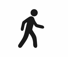 Simple black and white illustration of a person walking.