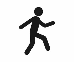 Simple black and white illustration of a person walking.
