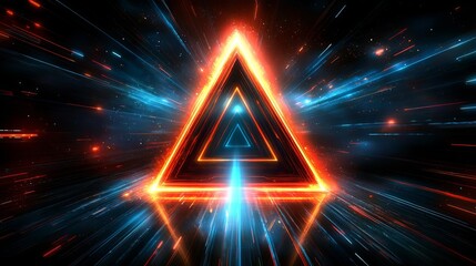 Glitch triangle, Distorted glowing triangle cyberpunk style,Futuristic geometry shape. Generative Ai , isolated on white background,  , copy space for text,