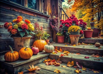 Autumn Backyard Porch Decor: Pumpkins & Flowers - Urban Exploration Photography