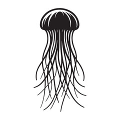 Floating Jellyfish silhouette, a timeless marine beauty - Jellyfish illustration - Minimalist Jellyfish vector - Fish silhouette
