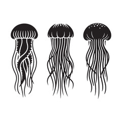 Graceful Jellyfish silhouette, floating with effortless beauty - Jellyfish illustration - Minimalist Jellyfish vector - Fish silhouette
