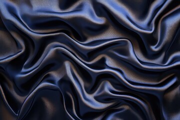 Obraz premium Luxurious dark blue satin fabric draped elegantly, showcasing smooth texture and rich sheen