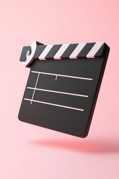 A cinematic clapperboard floating on a pinkcolored background image