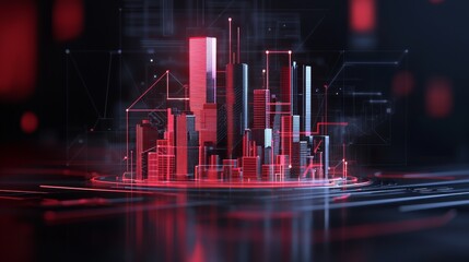 Futuristic urban development digital city 3d render cyber environment aerial view