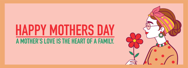 Fototapeta premium Happy mothers day, woman day, banner and affiche, floral style and pretty women's
