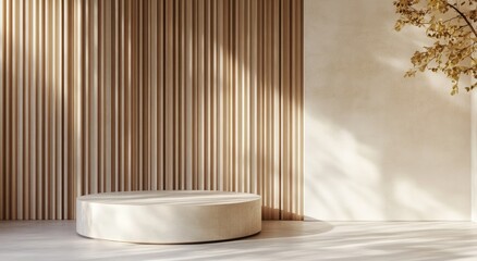 Beige Wooden Display Podium in Sunny Room