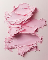 An artistic close-up of soft pink cream smeared elegantly across a light pink canvas, showcasing rich texture and depth, ideal for beauty product representation or artistic designs
