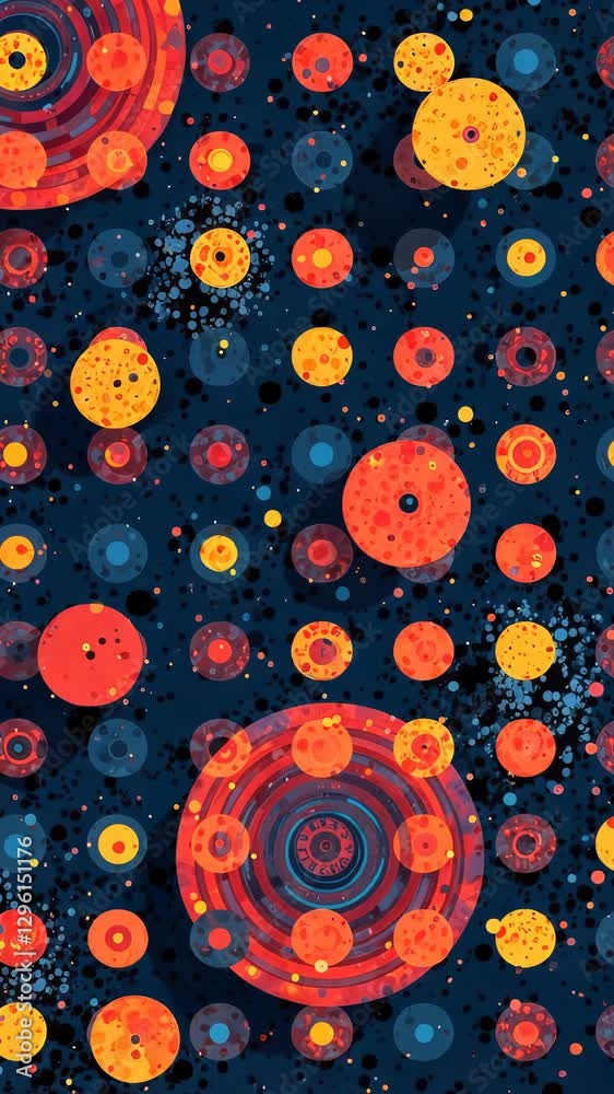 Poster a colorful pattern of circles with a smiley face in the middle. the circles are in various colors an