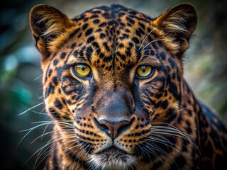 Obraz premium Black Leopard Fur Close-Up: Dark Spots, Luxurious Texture Background. High-resolution stock photo of wildcat fur with intricate patterns, ideal for design projects and nature themes.