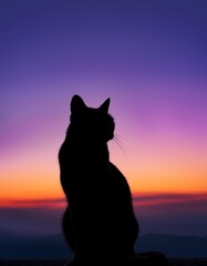 シンプルな色彩グラデーションを背景に、モダンでクリーンな印象の猫のシルエット