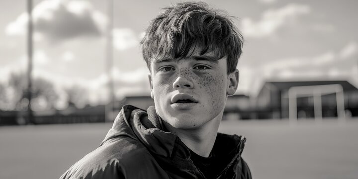 Young male athlete with soccer ball, outdoors - Powered by Adobe