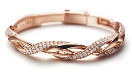 A luxury rose gold bracelet with diamond detailing, displayed on a white background
