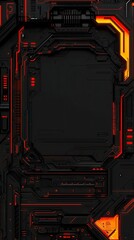 Futuristic tech panel, glowing red accents, empty center. Possible phone background
