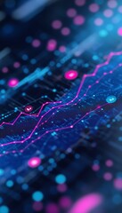 Financial Data Visualization, Abstract Line Graph with Glowing Nodes, Cybersecurity Concept.