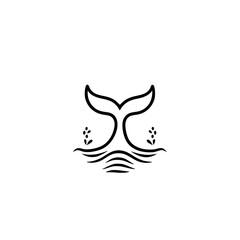Minimalist vector icon of a whale tail above water, representing marine life, ocean, and conservation themes.