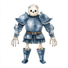 Watercolor skeleton knight fantasy realm illustration whimsical environment artistic viewpoint imagination, isolated on white background