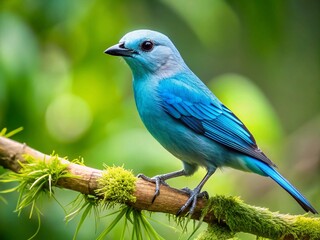 Obraz premium Blue-Grey Tanager Perched on Branch - Vibrant Wildlife Stock Photo
