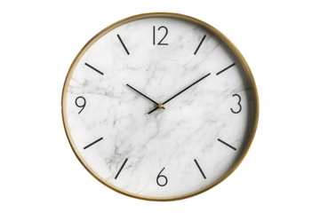 Minimalist White Marble Clock With Gold Frame At 2:53, PNG