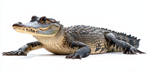 Obraz premium Realistic close-up of a crocodile with textured skin and sharp claws, showcasing the intricate patterns and colors of this fascinating reptile