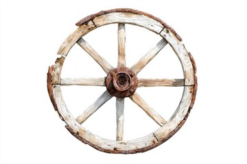 Rustic watercolor wheel vintage farm setting art image natural light artistic perspective, isolated on white background