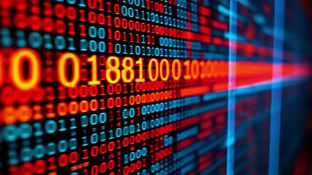 Abstract representation of binary code flow in vibrant colors, symbolizing digital data processing
