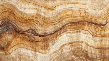 Naklejka premium Intricate swirls of warm browns and creams create a mesmerizing display on the wood's surface, highlighting nature's craftsmanship. Light dances on the textured backdrop, evoking tranquility