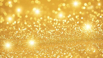 Abstract golden background with bokeh effect and shining defocused glitters. Festive gold texture for Christmas, New Year, birthday, celebration, greeting, victory, success, magic party.