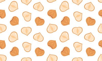 Hazelnut seamless pattern. Nuts and seeds background design. Vegan food ingredients. Vector illustration