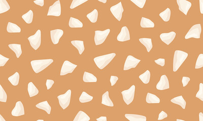 Nuts crumb seamless pattern. Nuts and seeds background design. Vegan food ingredients. Vector illustration in beige colors