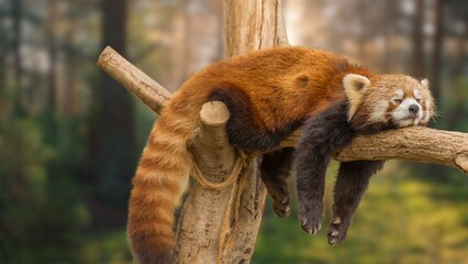 Adorable Red Panda Sleeping Peacefully Cute Wildlife Close-Up