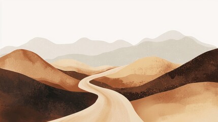 A road runs through a desert with mountains in the background