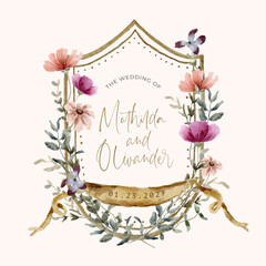 vintage floral garden watercolor wedding crest